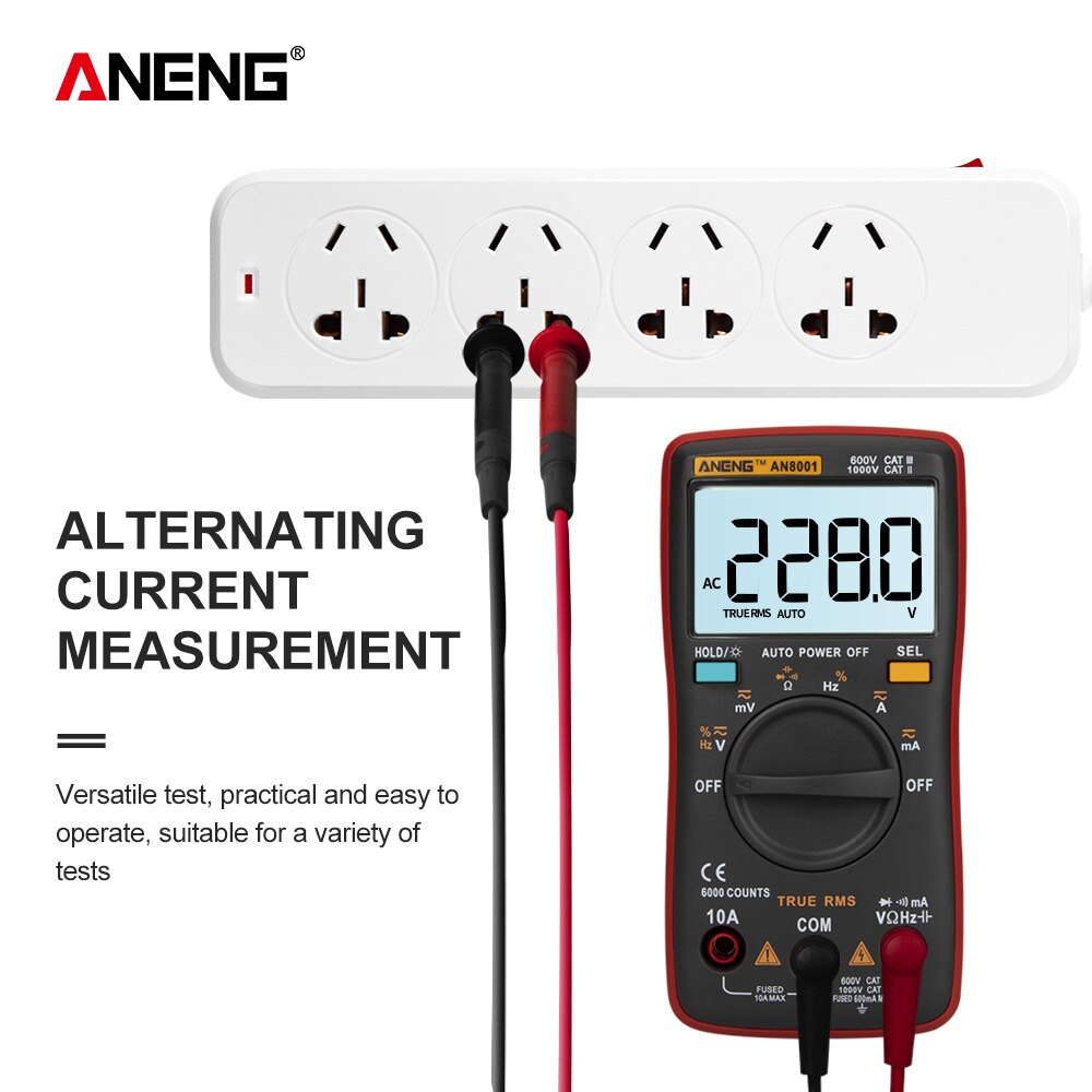Aneng AN8001 True-Rms Auto Range Digitale Multimeter Ac/Dc Spanning Ampèremeter Current Meter Temperatuur Meting