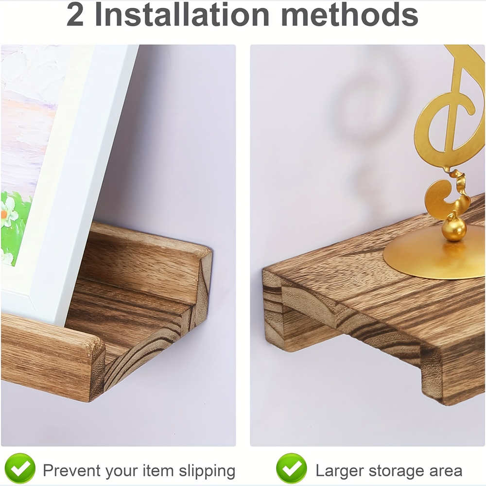 Mensole sospese in legno per parete Set di 2 mensole per esposizione a parete per decorazioni per il soggiorno, con ripiano per camera da letto a labbro