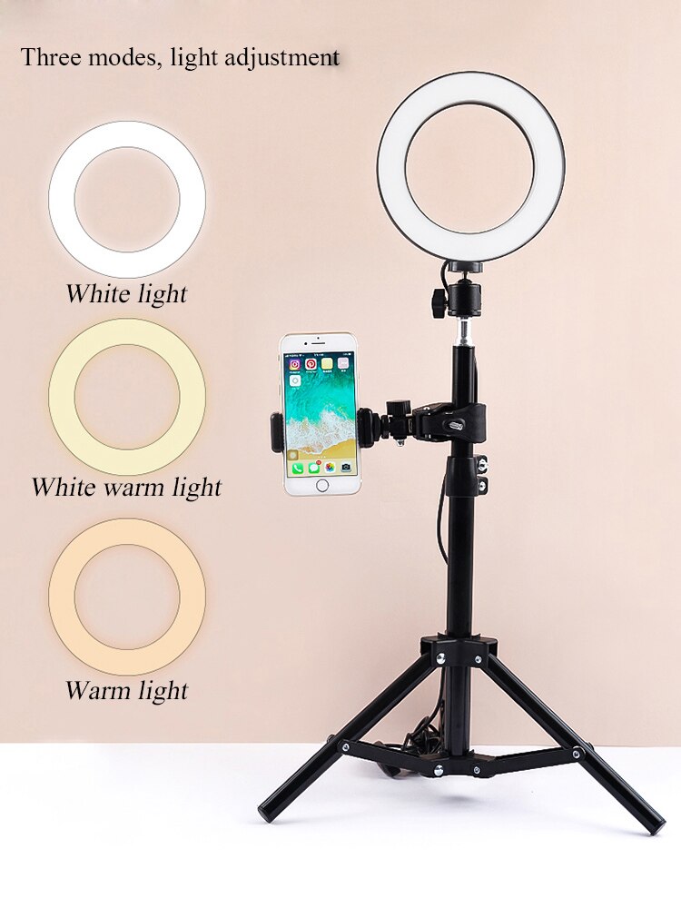 Tafelblad Fotografie Lichten Verstelbare Led Lamp Helderheid Fotografia Ring Licht Met Statief &amp; Mobiel Clip Voor Fotoshoot