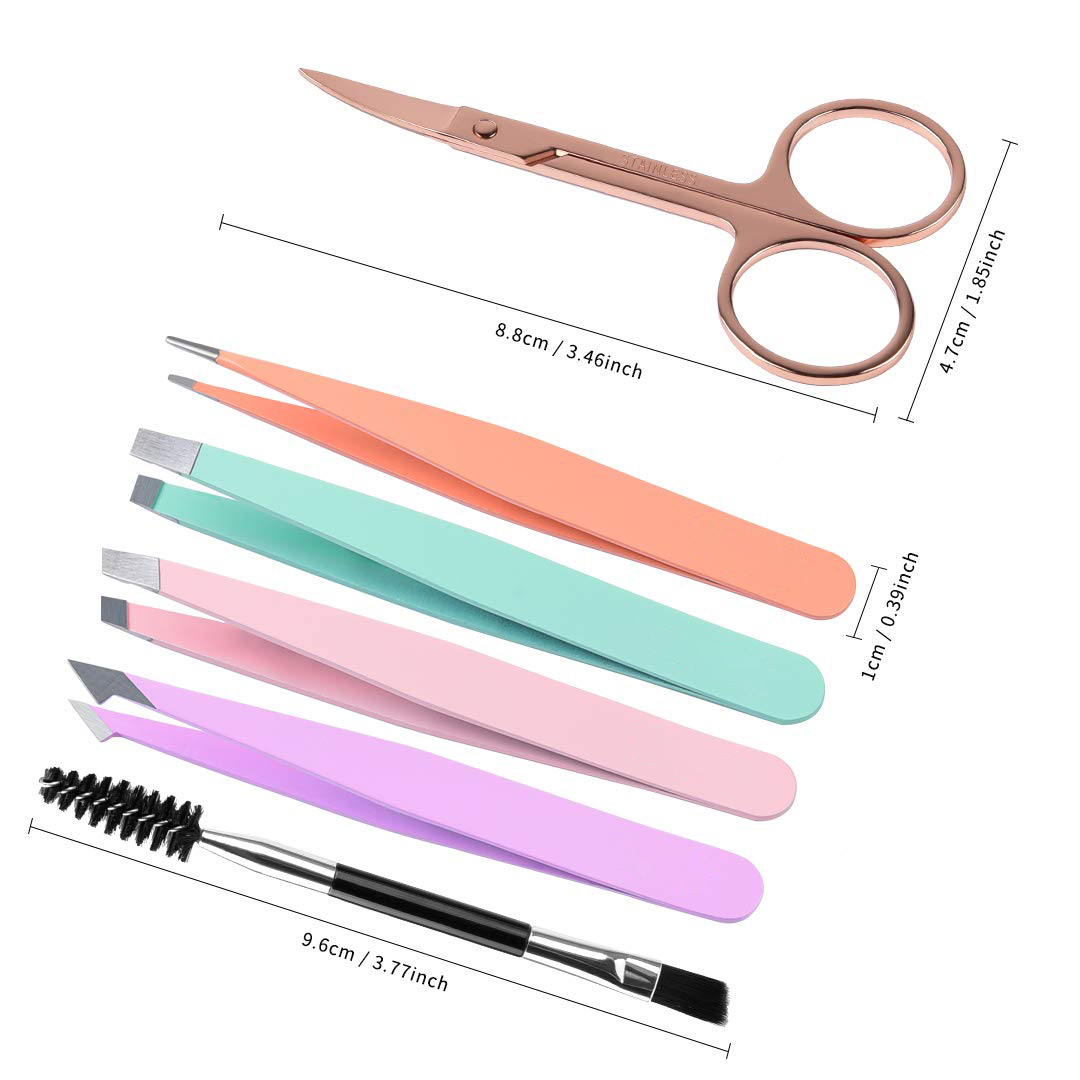 Ensemble de 6 pincettes professionnelles, ciseaux incurvés en acier inoxydable pour femmes et hommes, pincettes de précision pour sourcils pour cheveux ngrown