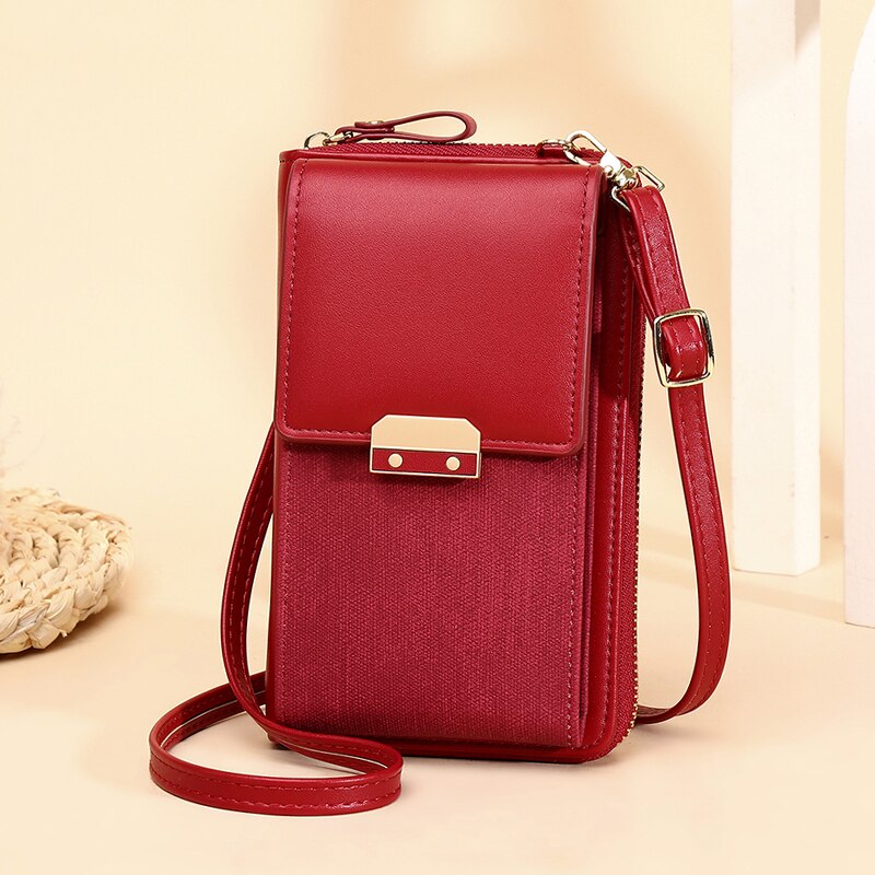 Vrouwen Messenger Bag Mobiele Telefoon Schouder Portemonnee Kleine Pu Lederen Crossbody Hangen Zakken Voor Dames Kaarthouder Portemonnee vrouwelijke: Red