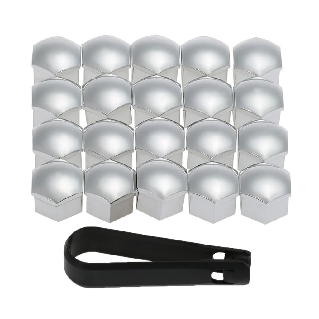 20 Pieces Universal 17mm Wheel Lug Nut Cover Caps w/ Dismantle Tool: Silver