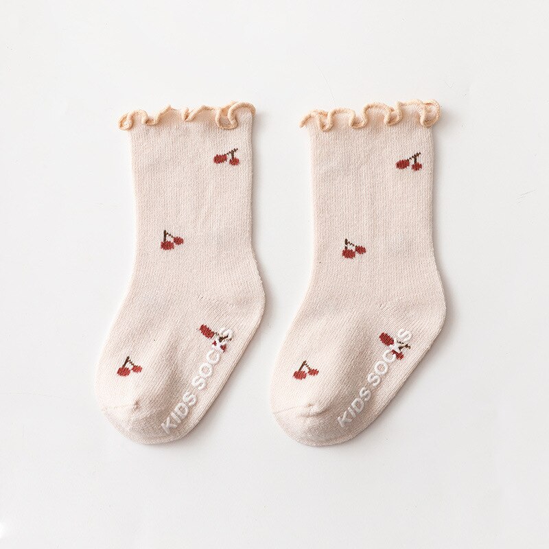Calcetines de algodón suave con encaje rizado para bebé, medias de silicona con estampado de flores bonitas, antideslizantes para otoño e invierno, para recién nacidos, artículos para niños de 0 a 5 años: 3 / M 1-3 years old