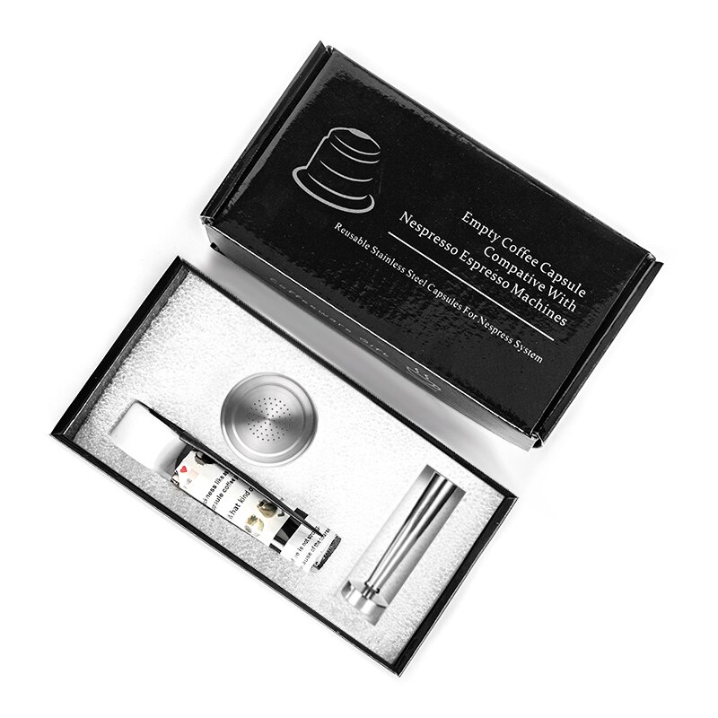 Cápsula de café rellenable Nespresso, cápsulas de filtro de café Espresso de acero inoxidable, cápsulas reutilizables para café, , 4 Uds: 1 Capsule 1 Tamper