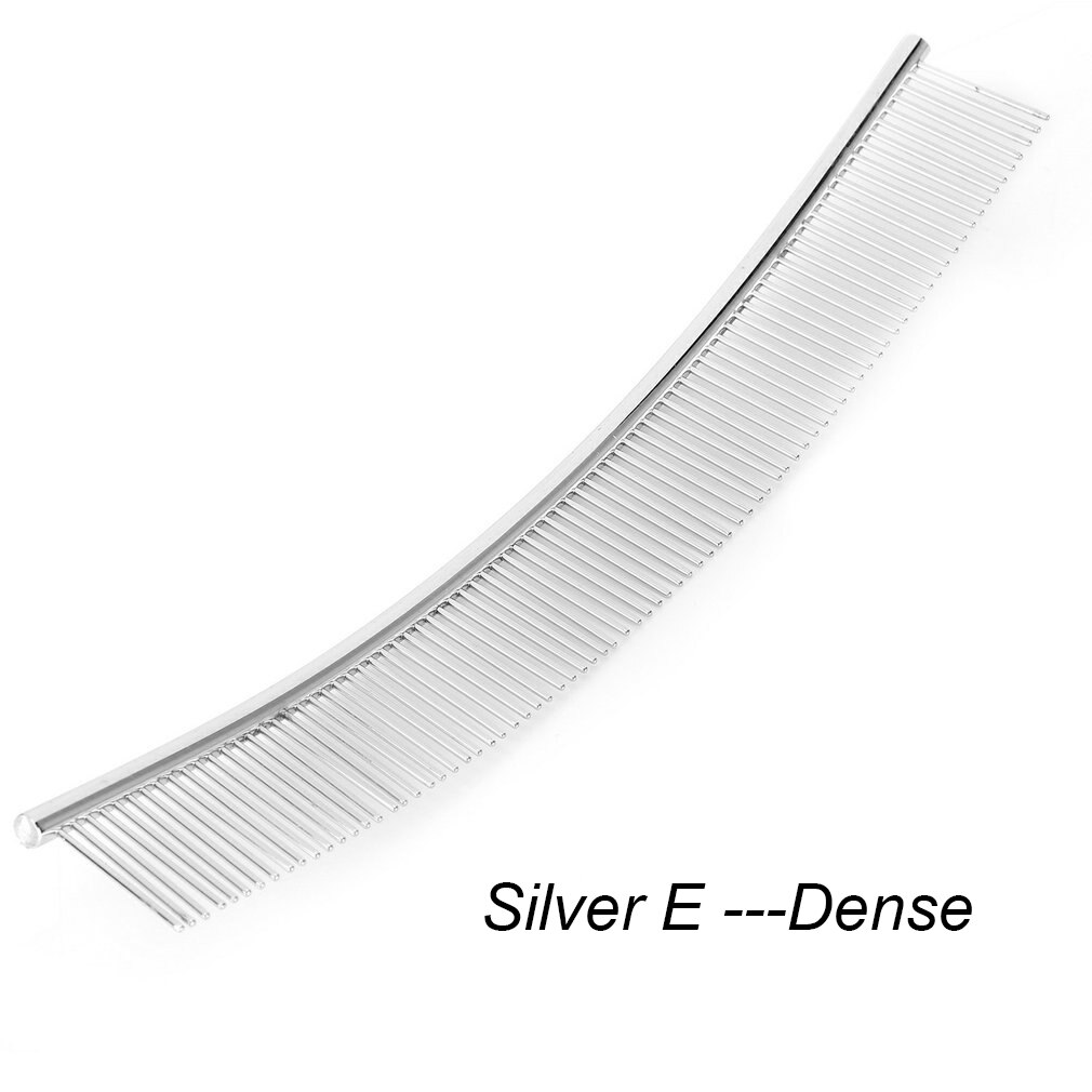 Durable Pet Grooming Comb Moon Shaped Stainless Steel Dogs Beauty Removes Fleas Curved Row Comb Cat Thin Dense for Choose: Silver E