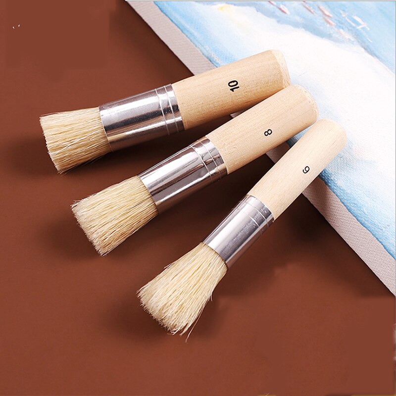 Wooden Handled Round Paint Brush With Hog Bristles For Chalk - View #2