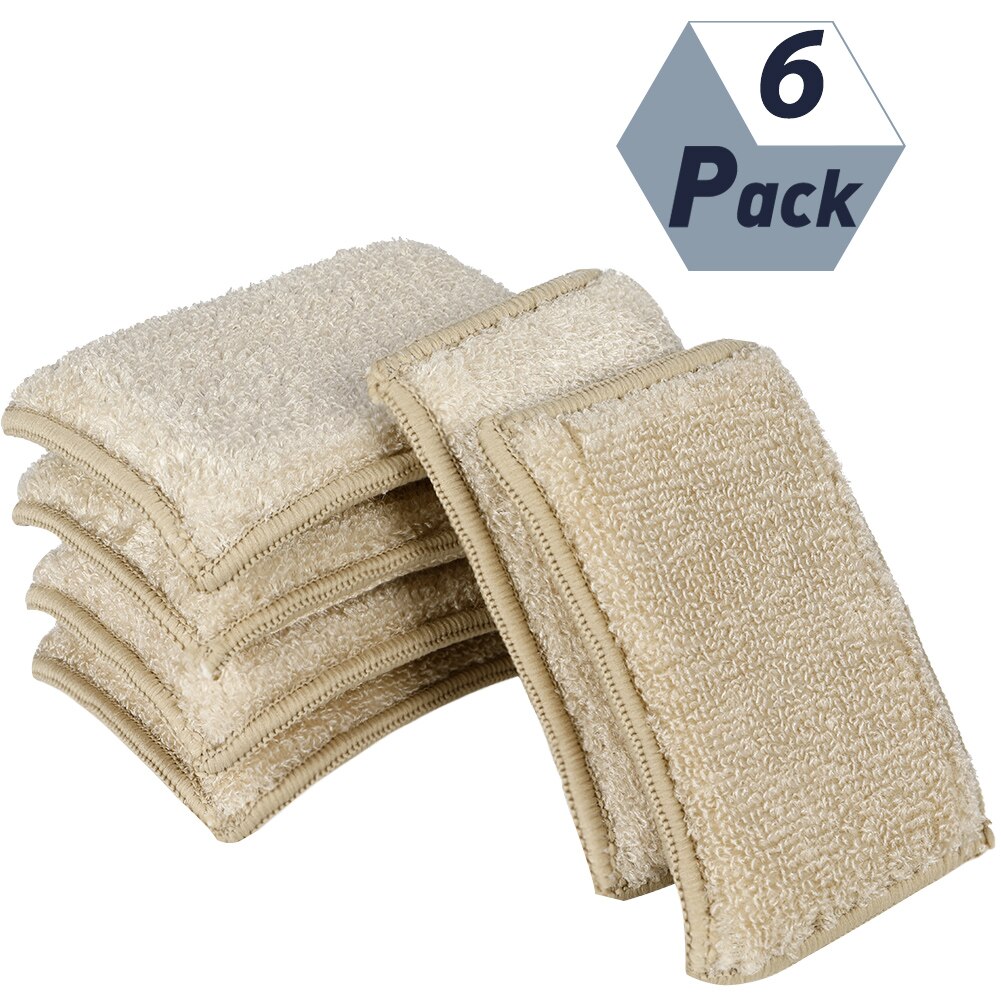 Set van 6 bamboevezels, spons, afwasmiddel, afwasmiddel, afwasmiddel, afwasmiddel, multifunctionele schoonmaakdoeken, poetsdoeken