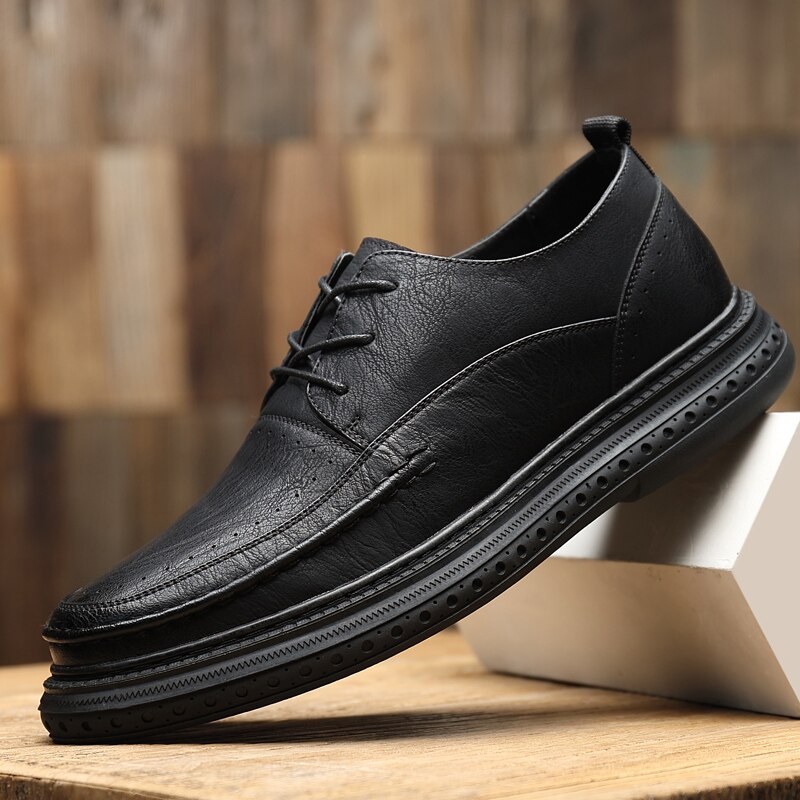 Italiaanse herenschoenen, veterschoenen, klassieke herenschoenen, leren herenschoenen, oxfords, waterdichte schoenen voor buiten, korte schoenen voor buiten: Zwart / 7.5
