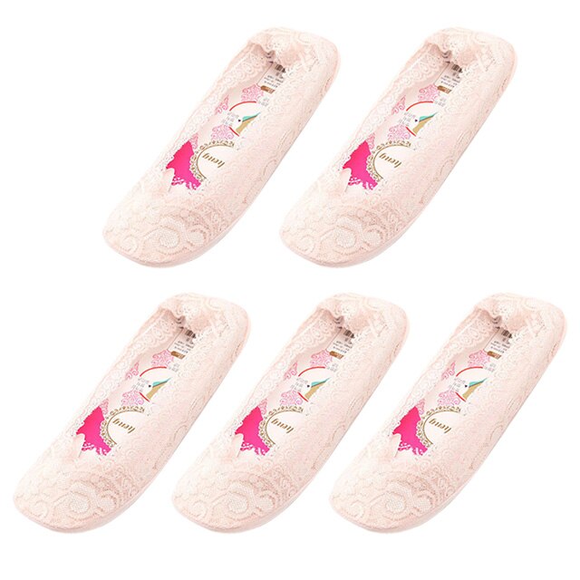 5 Pairs Vrouwen Kant Onzichtbare Sokken Siliconen Antislip Katoen Mode Sokjes Slippers Vrouwelijke Zomer Dunne No Show boot Sokken: 4