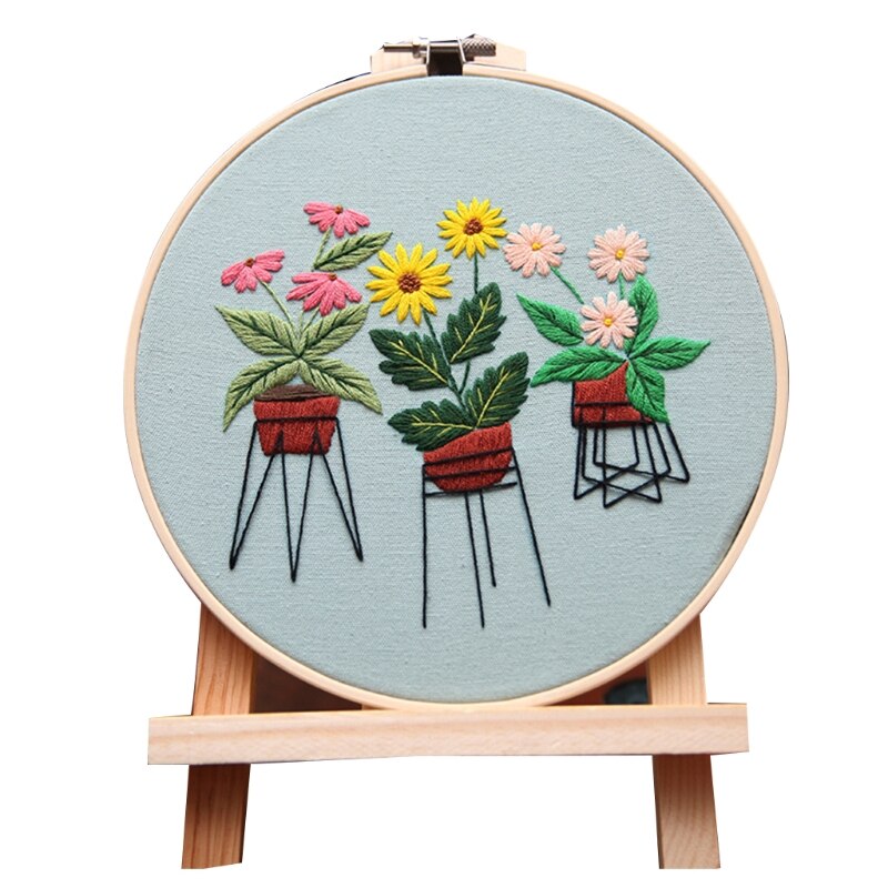 Embroidery Starter Kit Basic Cross Stitch Set Flower Plants Patterns Stamped Embroidery Kits for Beginners Adults Kids 87HA: Qingyang