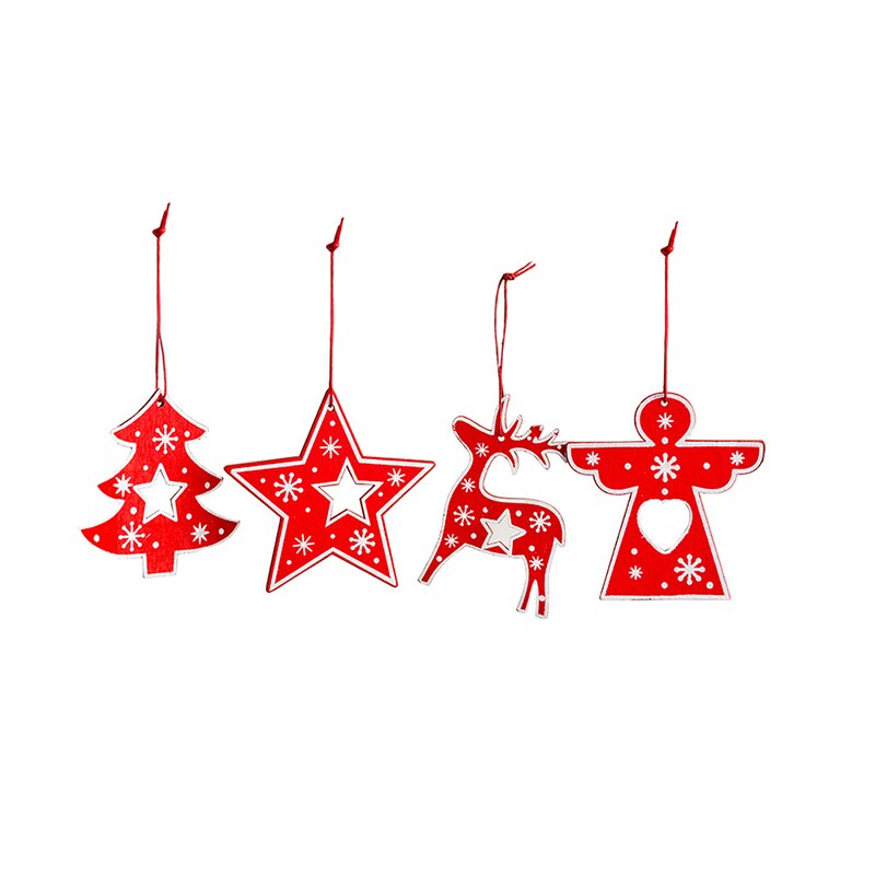 New4Pcs/Set Houten Kerst Hanger Decoraties Interieur Homefor Kerstboom Huishoudelijke Decor Gekleurde Houten Tags