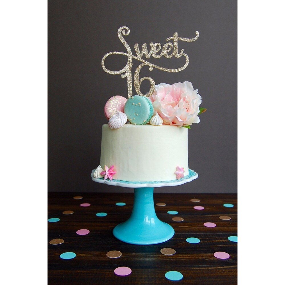 2pcs Gold Monogram Sweet 16 Cake Topper 16th Birthday Anniversary Cake Topper for Sweet 16 Party Themes Decoration Supplies (Gol
