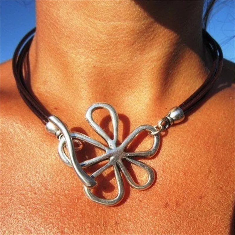 Collar de cuero con colgante de estrella de mar para mujer, joyería Bohemia de playa, de