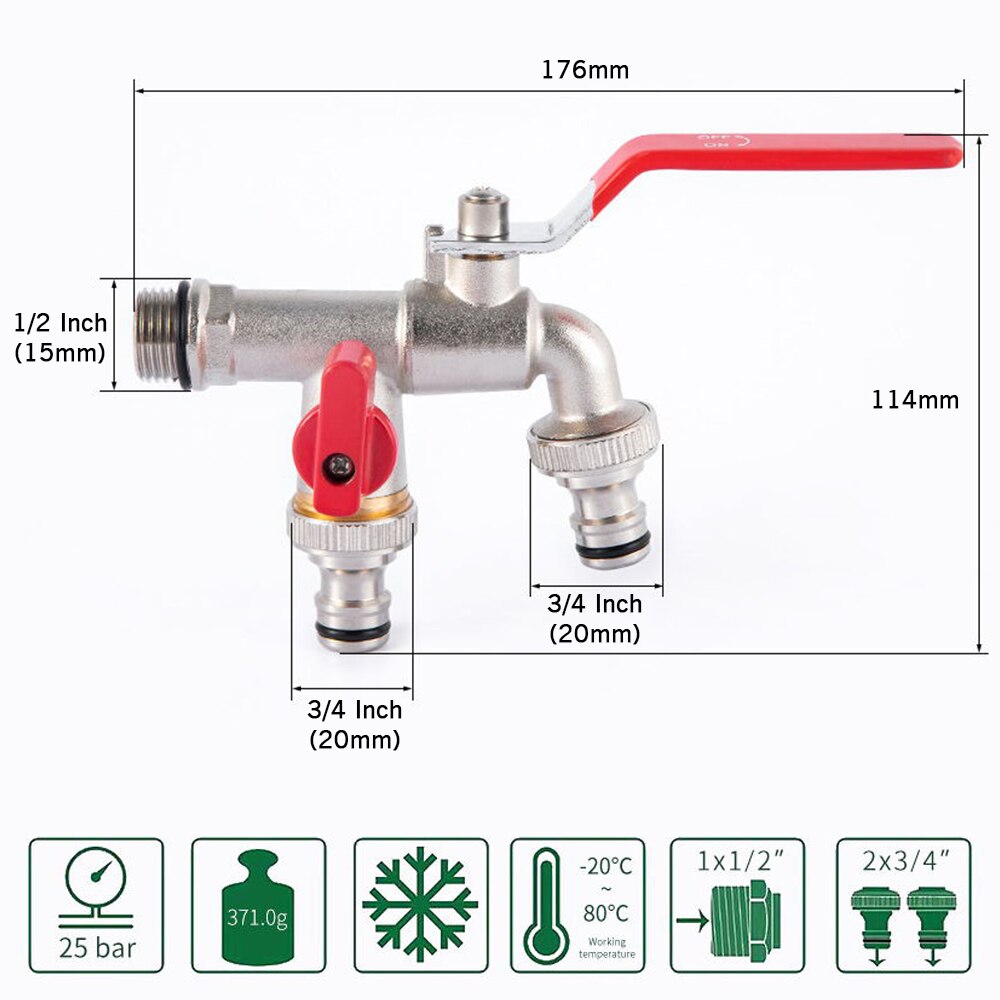 Enkelt dobbelthane 1/2 tommer 3/4 tommer 1 tommer udløb havevandtank adapter slange vandhane tilslutningshane udskiftning monteringsventil: Rød 4