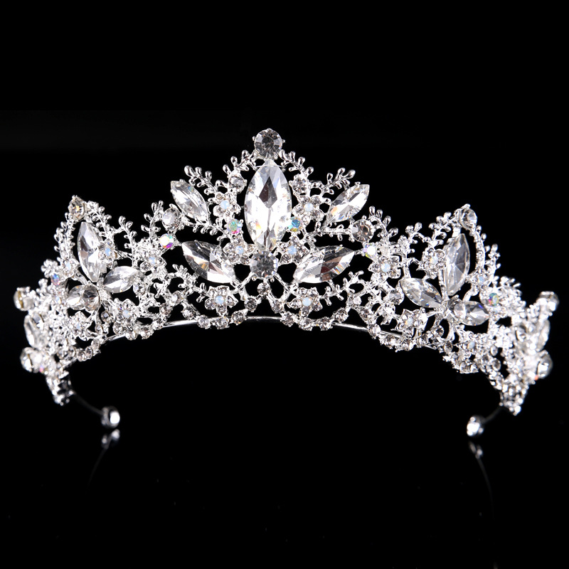 Barokke Luxe Verzilverd Crystal Ab Bridal Crown Tiara Rhinestone Diadeem Tiara Voor Bruid Hoofdbanden Bruiloft Haar Accessoires