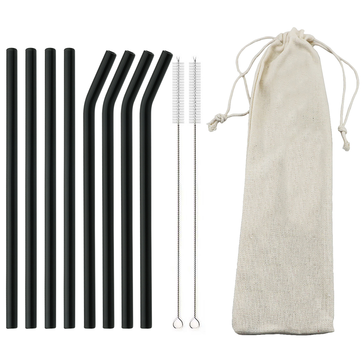 Eco Friendly Reusable Drinking Straws High Borosilicate Glass Straws for Smoothies Straws Cocktails Bar Accessories with Brushes: 8pcs black