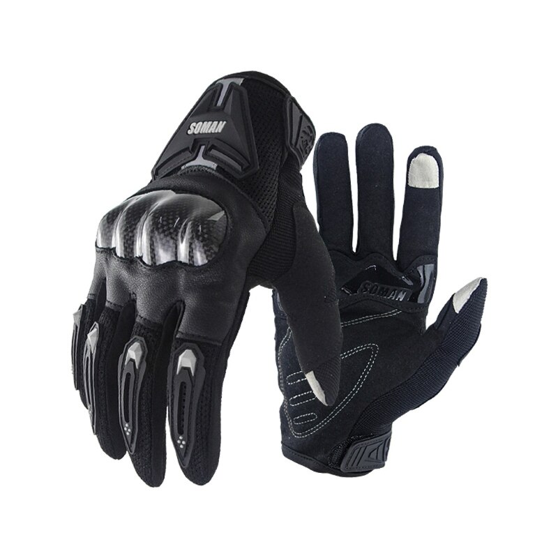 Motorcycle Gloves Carbon Fiber Motorbike Biker Racing Riding Moto Gloves Screen R2LC: Black / L