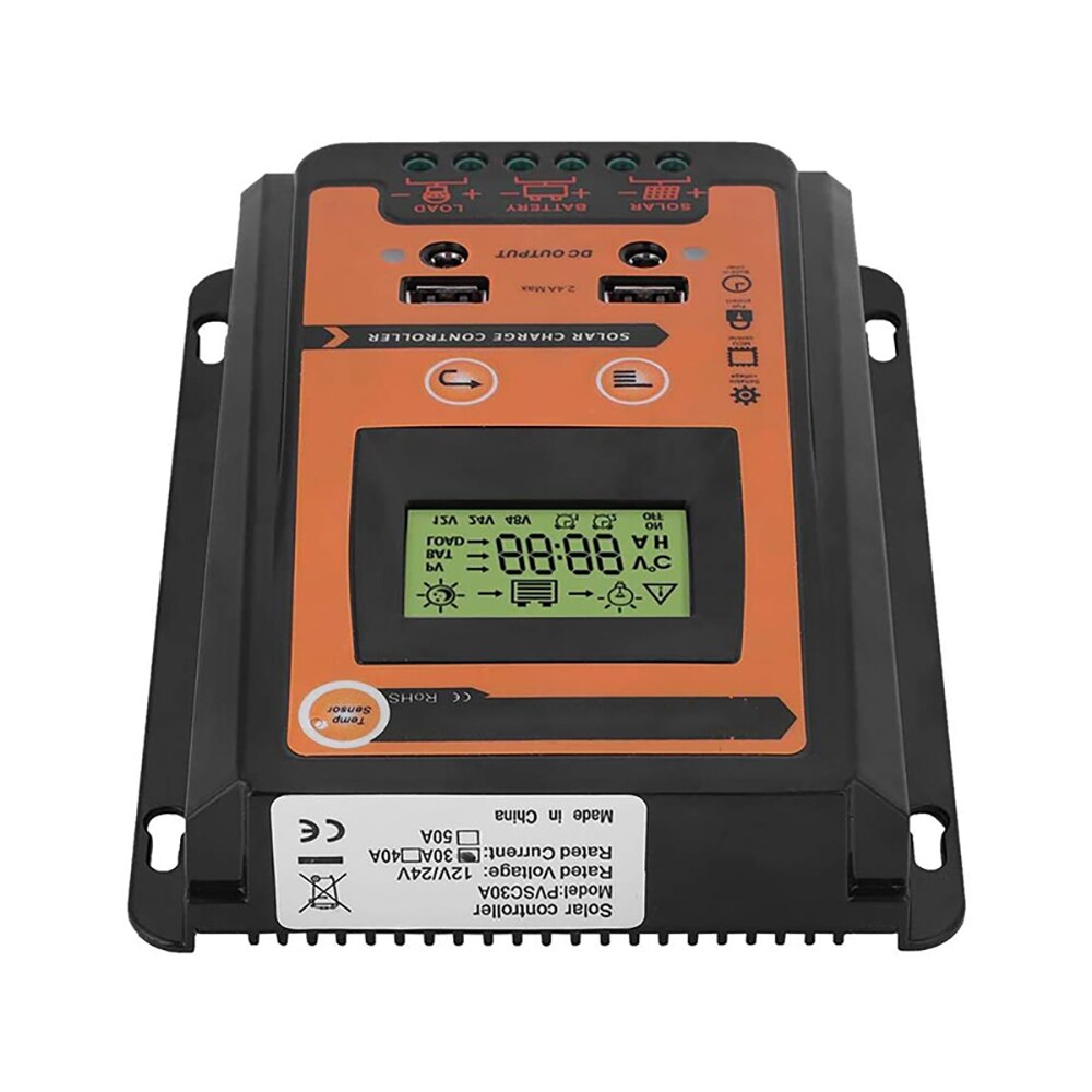 Controlador de carga Solar 30A 50A 70A MPPT PWM, 12V 24V, doble USB, regulador Solar con LCD grande, controlador de batería PV, temporizador de carga