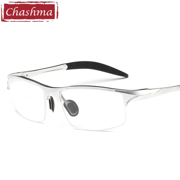 Chashma Sport Stil Männer Brillen Aluminium Magnesium Rahmen Klassische Halb Umrandeten Brille Mens Breite 145: Silber-