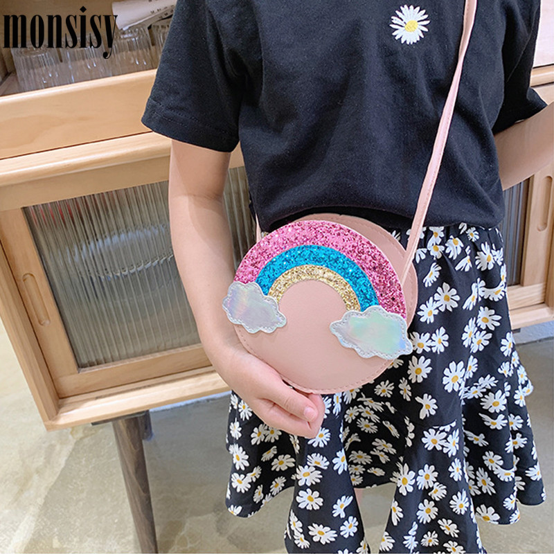 Monsisy Neue Mädchen Regenbogen Tasche Für Baby Geldbörse und Handtasche freundlicher Brieftasche Kind Umhängetasche Niedlichen Mini Tasche glänzend kleine Tasche