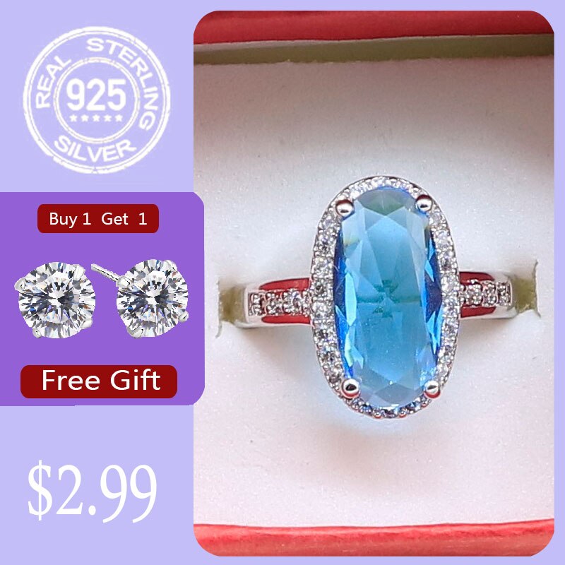 Viola Ametista Bianco Topazio Anello In Argento 925 Per Le Donne Regalo Di Compleanno Dei Monili di Cerimonia Nuziale Acquistare Uno Ottenere Uno Libero: 8 / Sky Blue