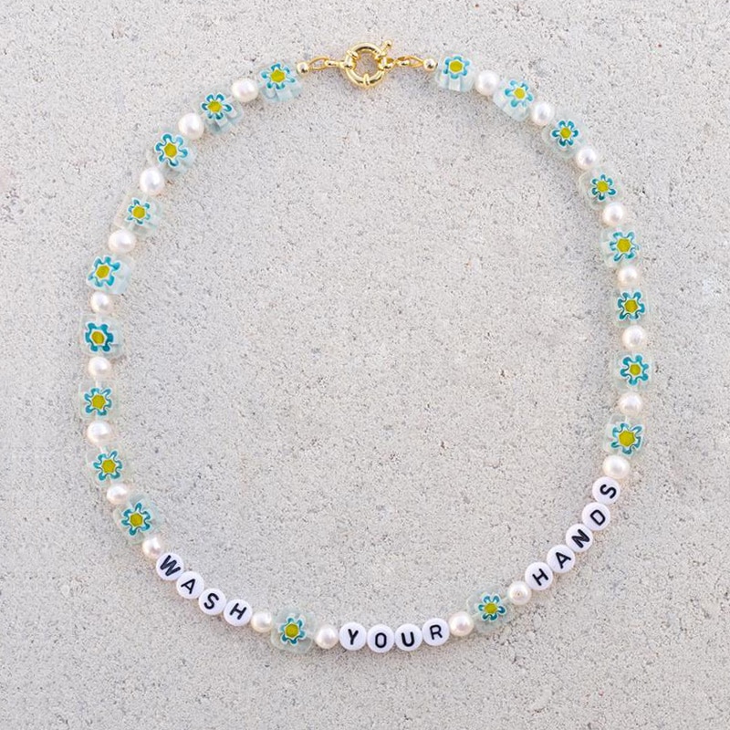 Bohemian flower beads necklace handmade women beaded choker korean 26 Alphabet Initial letters jewelry summer Collar