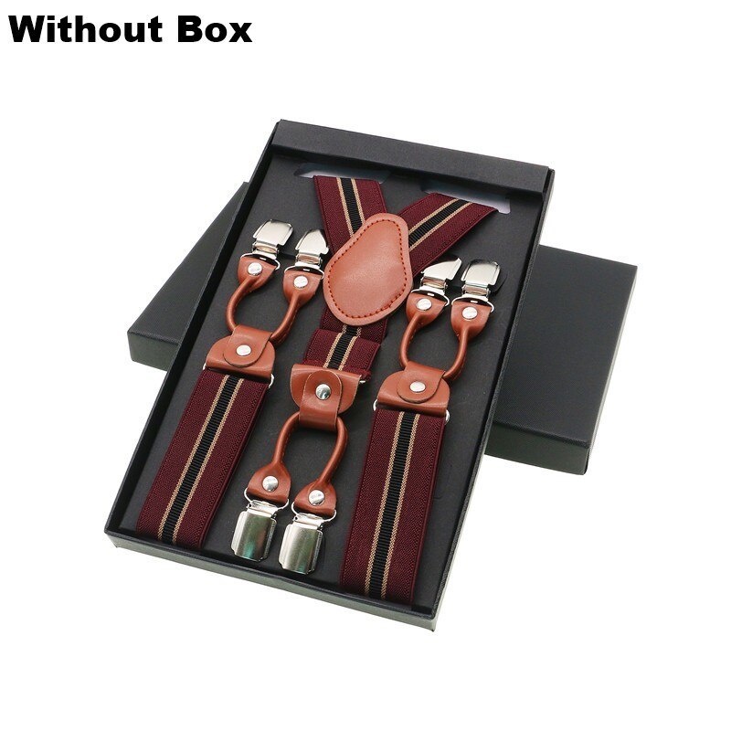 Tirantes de 6 clips para hombre, tirantes Unisex informales a la , tirantes elegantes para camisa de cuero marrón, correa ajustable para cinturón, para papá