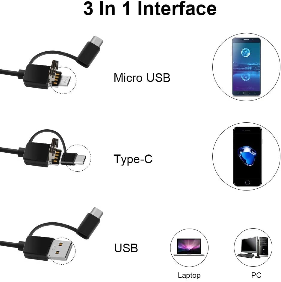 3 in 1 endoskop mini kamera espia 5.5mm linse til android otg/type-c/usb vandtæt led 1.5m øre otoskop inspektion mikro cam