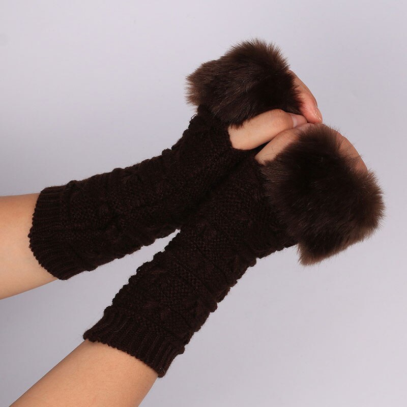 Winter Autumn Women Arm Warmers Long Fingerless Gloves Knitted Crochet Mitten Wrist Warmer Gloves Wrist Arm Hand Warmer: coffee