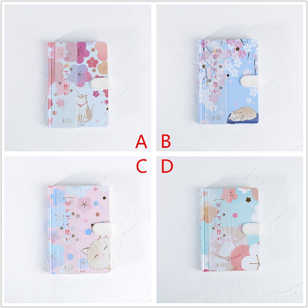 "Sakura Cat v4" Hard Cover Cute Girls Diary Journal Study Notebook Notepad Beautiful Stationery