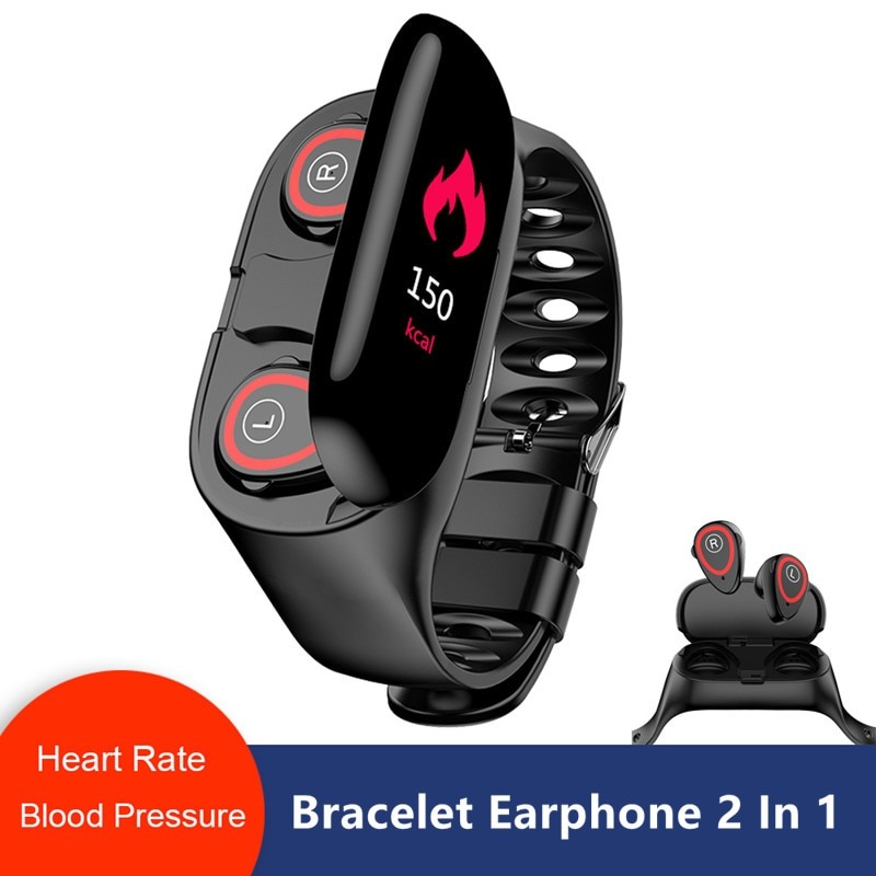 Newset  m1 2 in 1 smartwatch met draadloze bluetooth-oortelefoon, hartslagmeter, slimme polsband, sportheadset voor heren, armband