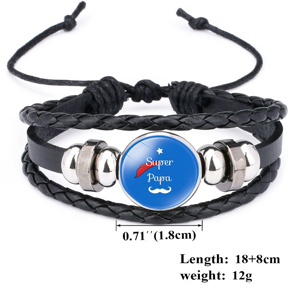 Vaderdag Beste Super Dad Hand Geweven Lederen Koord Glas Armband