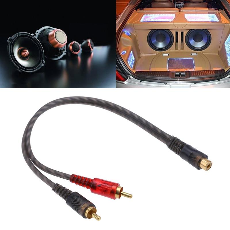 Car Audio 1 RCA Female to 2 RCA Male Y Splitter Cable Converter Cord Adapter Cable For Car Audio System MP3 For Phone