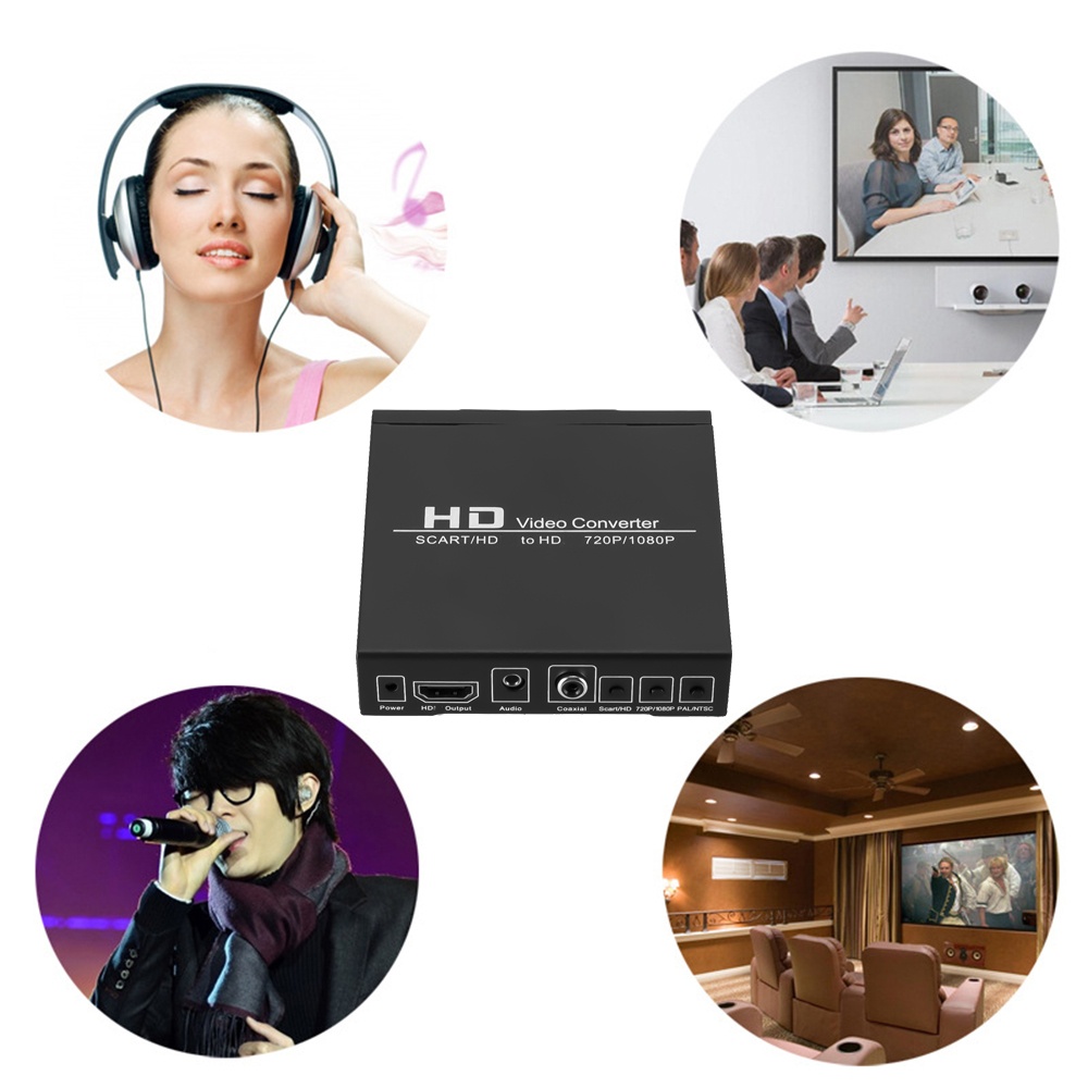 Convertidor Digital SCART HD a HD de 1080P, convertidor de vídeo de alta definición, adaptador de enchufe de alimentación UE/EE. UU. para HDTV HD