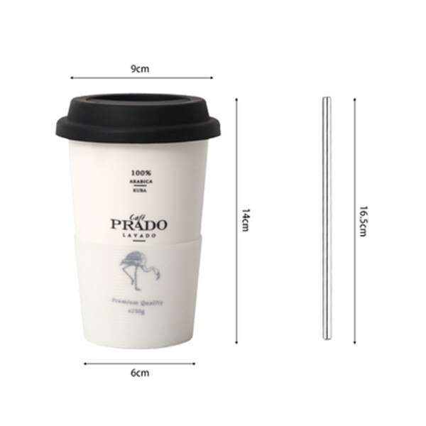 Keramisk kaffekrus med låg halm animalsk trykte krus mælk te kop bærbart hjemmekontor drinkware 1pc: Sort stil 1