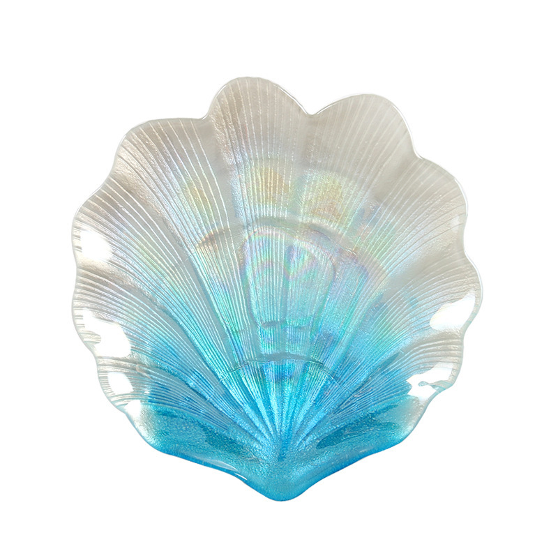 Placas de concha de cristal azul grandes, transparentes, holográficas, coloridas, iridiscentes, 30cm, adornos, decoraciones de exhibición, bandejas de joyería: Azul