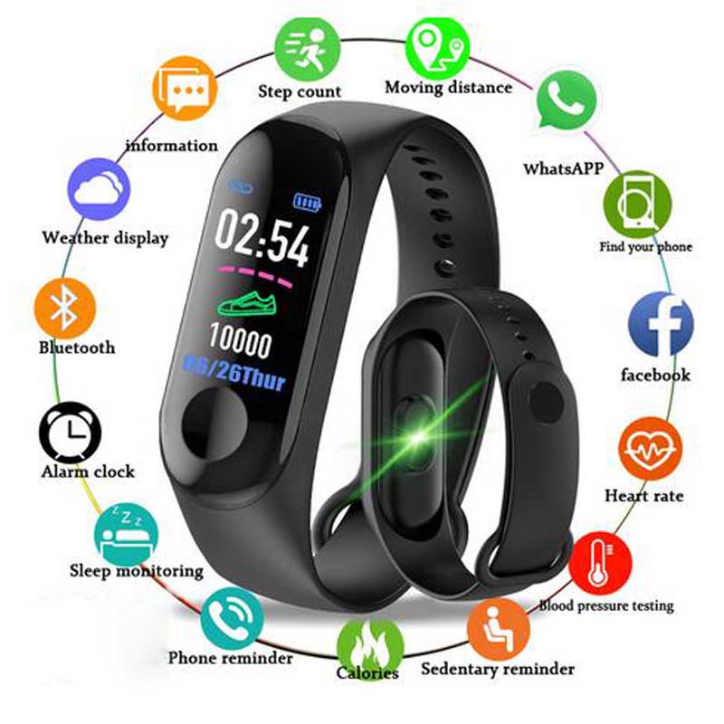 M3Plus Sport Stappenteller Smart Polsband Horloge Bluetooth Hartslagmeter Fitness Smart Armband Walking Stap Voor Ios Android