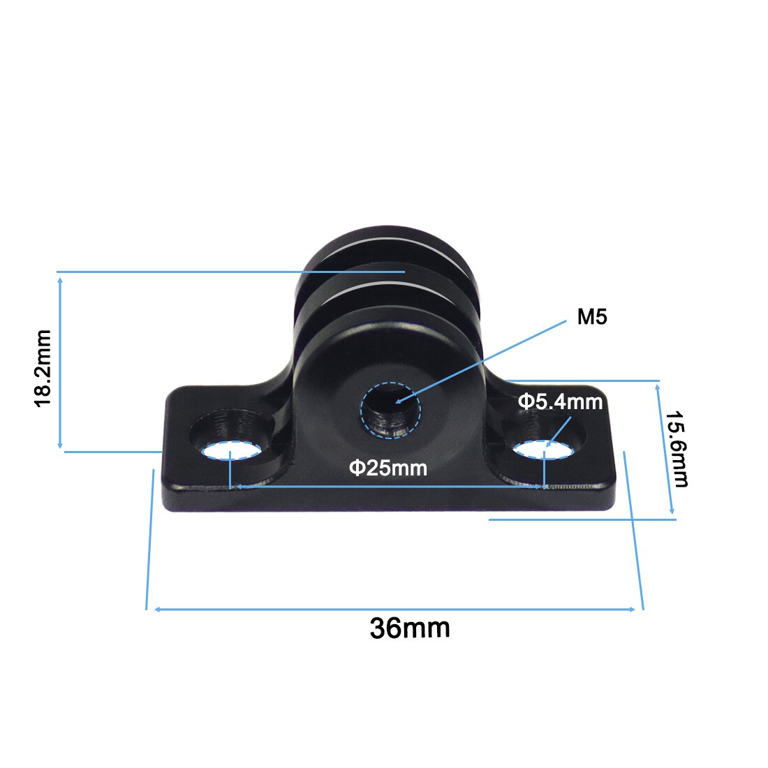 Adaptador de fondo plano de ángulo bajo, Base de montaje del conector para Gopro HD Hero 7 6 5 4 3 Sjcam Yi, cámara de vídeo de acción deportiva: Black