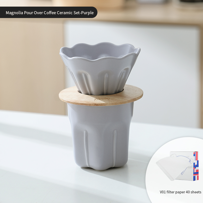 Taza con filtro de café de cerámica V01, juego de tazas de café con filtros reutilizables con soporte de madera, gotero de embudo, taza con filtro de flores, accesorios para café: Multicolor