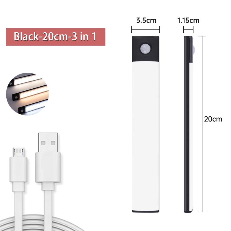 Lumière d'armoire Led avec capteur de mouvement, Rechargeable par USB, trois couleurs dans une lampe pour cuisine, garde-robe, éclairage intérieur 10/20/30/40/60cm: Orange