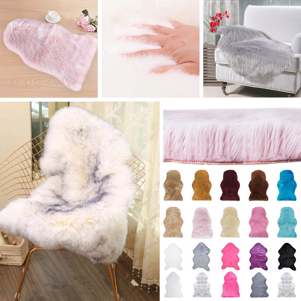 Tapis fourrure artificielle en peau de mouton | Tapis poilu de salon et de chambre à coucher, fourrure de peau, tapis de surface uni et pelucheux, tapis Faux lavable pour chambre à coucher