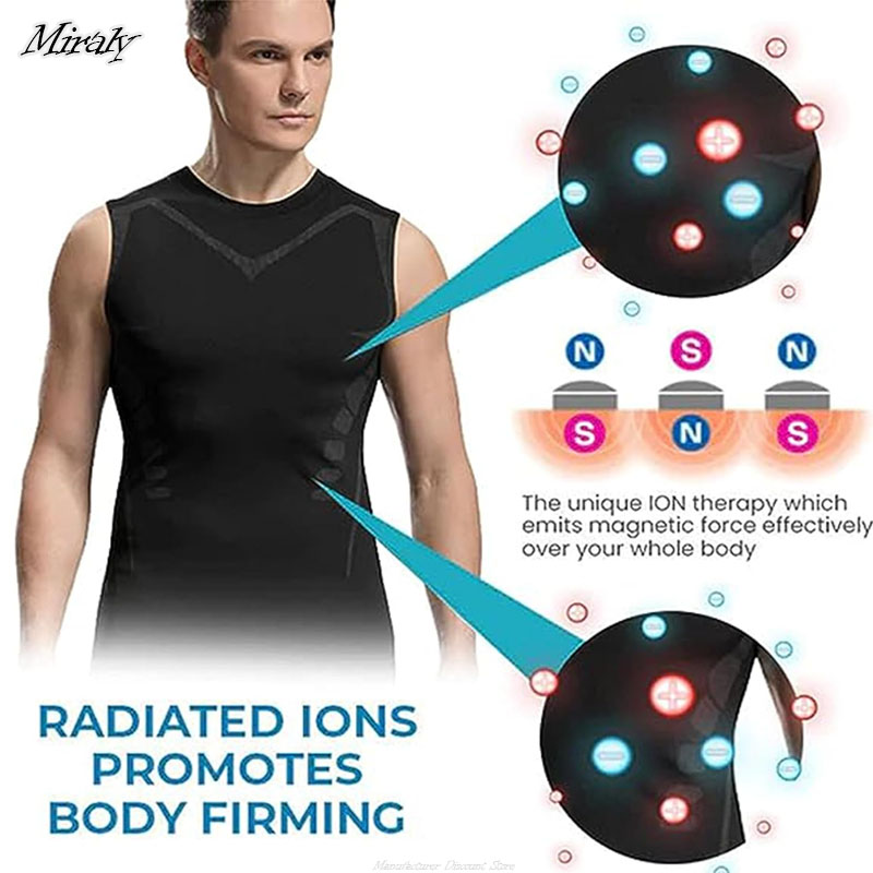 Sommerfitness kompressionstrøje til mænd, shapewear med ærmer, terapivest, herre, issilke kompressionstanktops, bodyshapewear