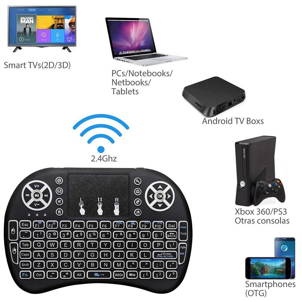 Tragbare i8 Tastatur 7 Farbe Hintergrundbeleuchtung 2,4 GHz Mini Wireless Air Mouse Russische Englisch Gebaut-in Lithium-Batterie Chargable tastatur