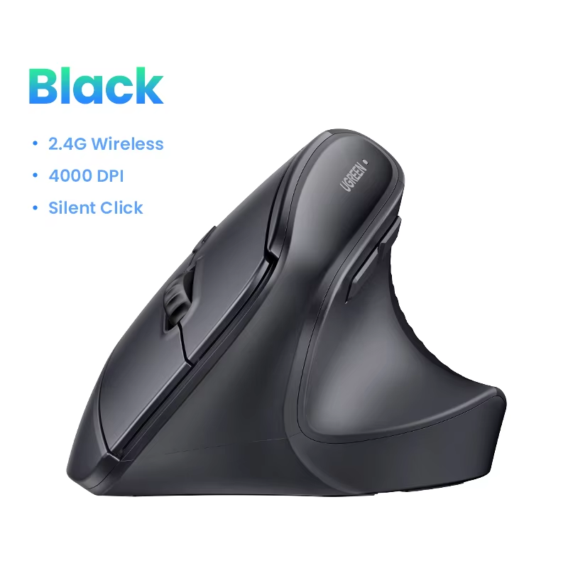 UGREEN Vertical Wireless Mouse 2.4G Ergonomic 4000DPI 6 Mute Buttons for MacBook Tablet Laptops Computer PC Mice Black Pink: green