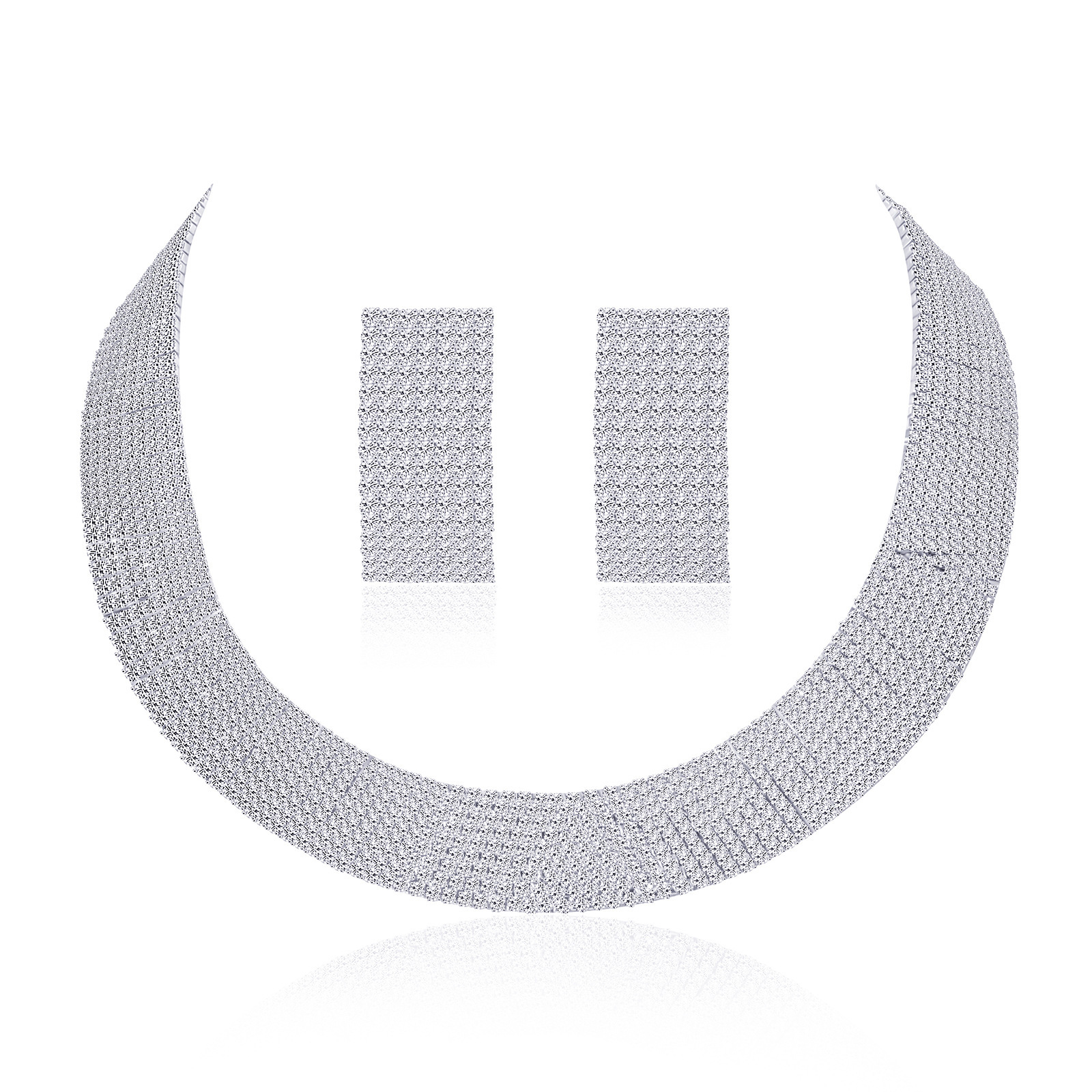 Conjunto de joyería para mujer, collar con pendientes de diamantes de imitación, accesorios de de lujo para de boda, 3 uds.