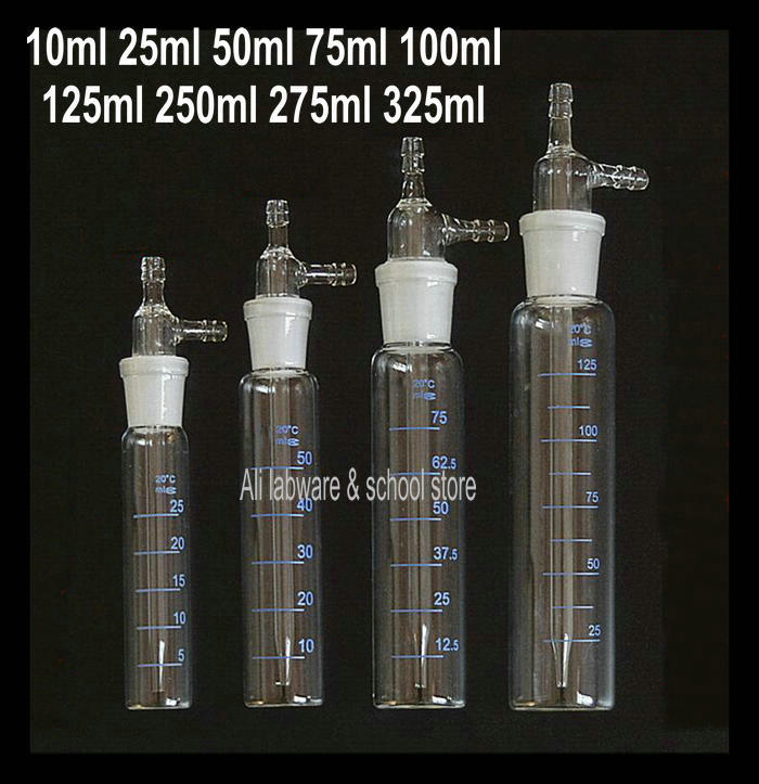 1 stk/partij 10 ml/25 ml/50 ml/75 ml/100 ml/125 ml/ 250 ml/275 ml/325 ml lab Glas Impact absorber fles Absorptie buis gas sampler fles
