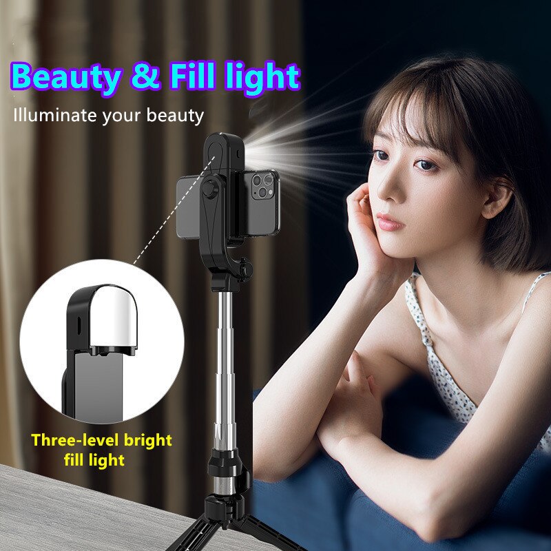 Newest 3 in 1 Wireless Bluetooth Selfie Stick with fill light Phone Bracket Foldable Portable Tripod Selfie Stick for smartphone