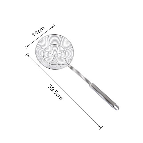 Solid 18/8 Stainless Steel Spider Strainer Skimmer Ladle, 14/16/18/20cm Frying Spoon with Handle - Kitchen Tools: black