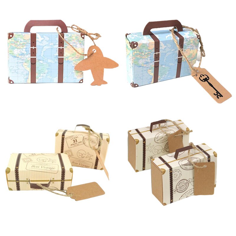 Mini maleta de viaje de Papel Kraft para dulces, bolsa de embalaje de recuerdo de Chocolate, decoración de de cumpleaños y boda, 10/20/50 piezas