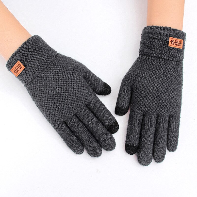 Warm Knitted Gloves For Men Outdoor Skiing Fishing Mittens Winter Touch Screen Game Glove Fleece Plush Mittens Thicken Mitt